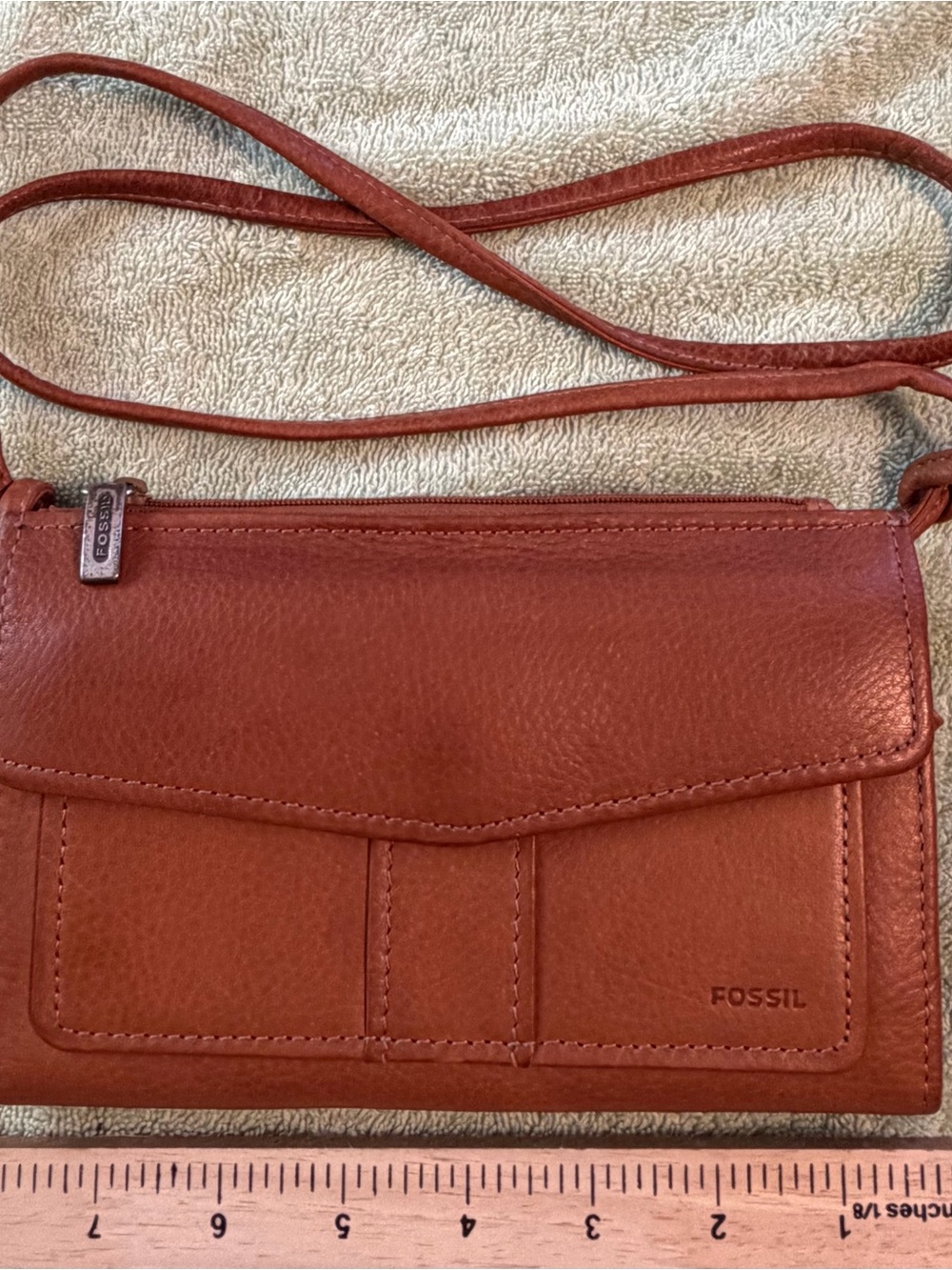 Fossil Leather Crossbody Bag in Cognac Brown